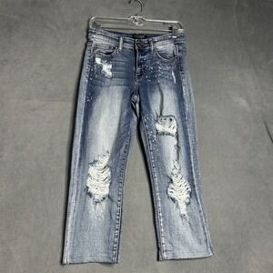Judy Blue Womens jeans 3/26 Boyfriend Fit Distressed Ripped Jeans Medium Wash